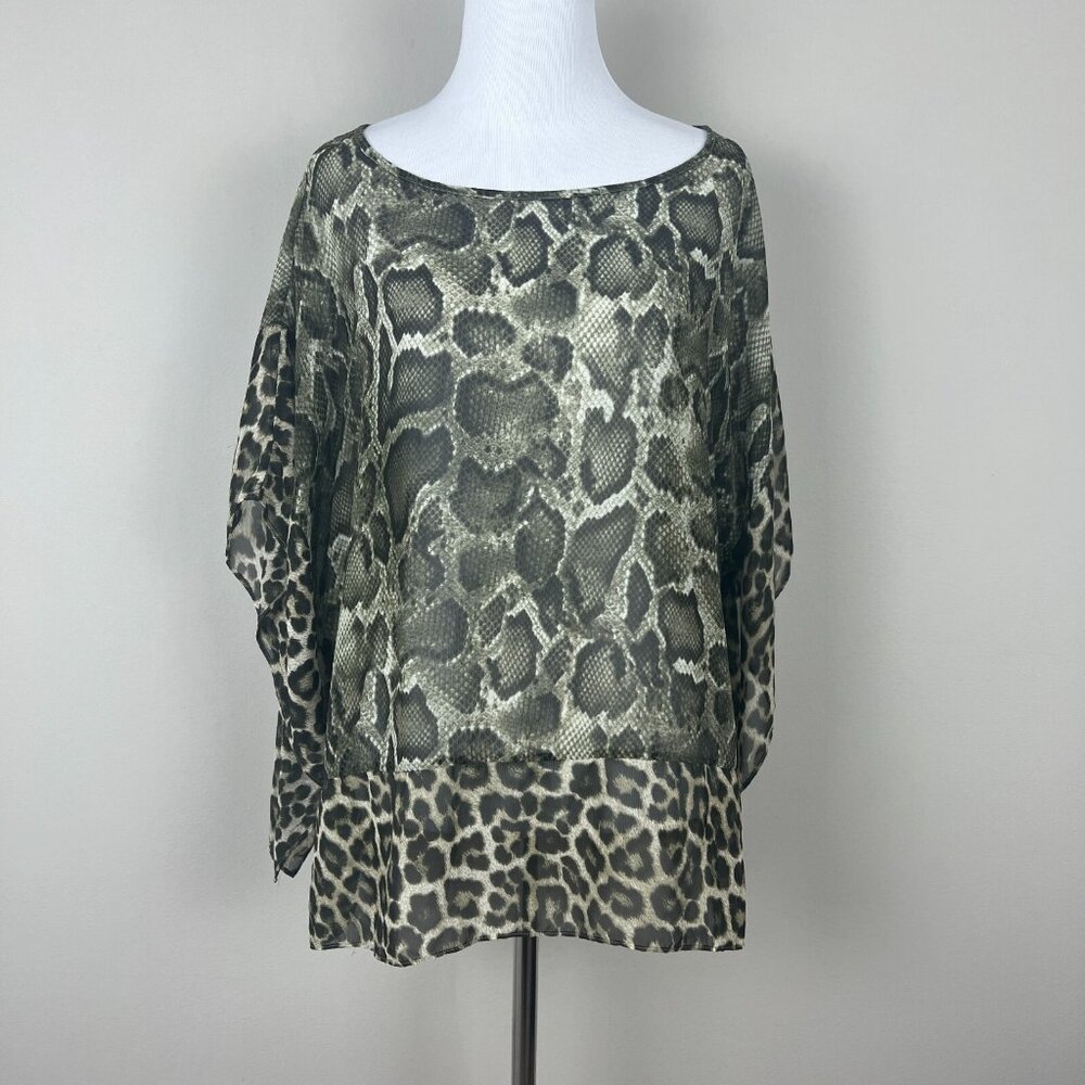 Michael Michael Kors Top Womens L/XL Wing Sleeve Snake Leopard Pattern Sheer - Picture 2 of 12